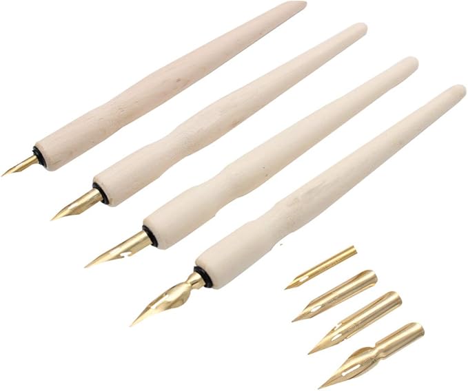 SIPLIV Wooden Professional Manga Pen Dip Pen Set with 4 Nibs Manga Cartoon Comic Drawing Painting Kit - 4 Pcs