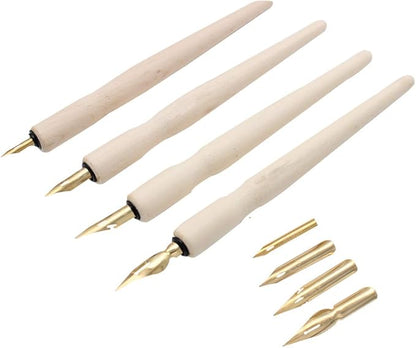 SIPLIV Wooden Professional Manga Pen Dip Pen Set with 4 Nibs Manga Cartoon Comic Drawing Painting Kit - 4 Pcs