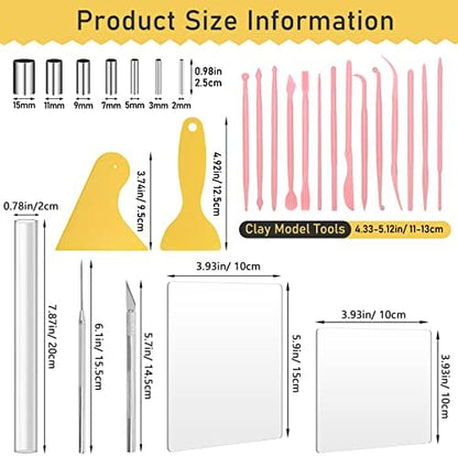 28Pcs Polymer Clay Cutter Tools, Pletpet Polymer Clay Tools Acrylic Roller/ 14 Sculpting Kits/ 7 Circle Shape Cutter/ 2 Acrylic Sheets for Press/ 2 Scarper/Needle Detail Shaping - Image 6