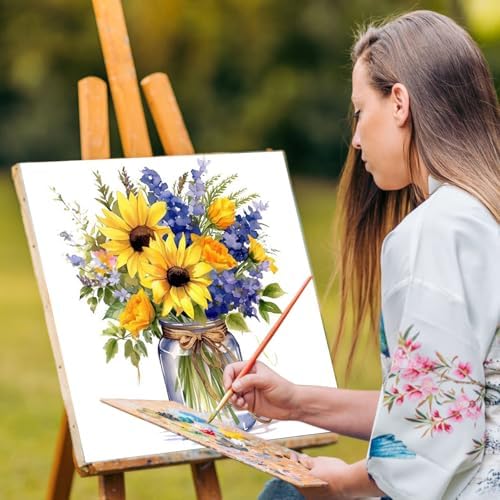 Yezavesu Flower Framed Paint by Numbers Kit for Adults Beginner & Kids Ages 8-12, Flowers Paint by Number Without Easel, DIY Adult Paint by Numbers Sunflower for Home Wall Decor Gift 10x 10 inch - Image 6