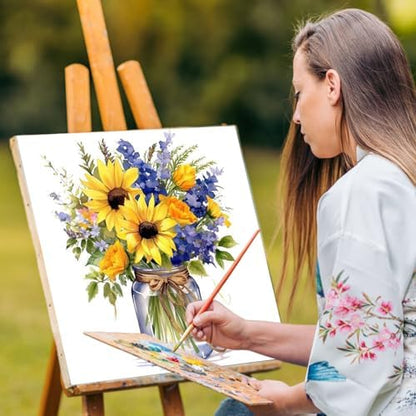 Yezavesu Flower Framed Paint by Numbers Kit for Adults Beginner & Kids Ages 8-12, Flowers Paint by Number Without Easel, DIY Adult Paint by Numbers Sunflower for Home Wall Decor Gift 10x 10 inch - Image 6