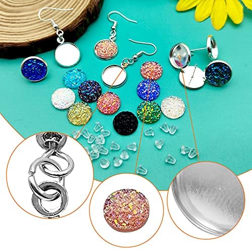 270Pcs Faux Druzy Drop Earrings Set,20Pcs Earrings Wire Hooks Blanks 50Pcs Stud Earring 100Pcs Mixed Color Faux Quartz 100Pcs Rubber Earring Back for DIY Jewelry Making Findings Supplies - Image 4