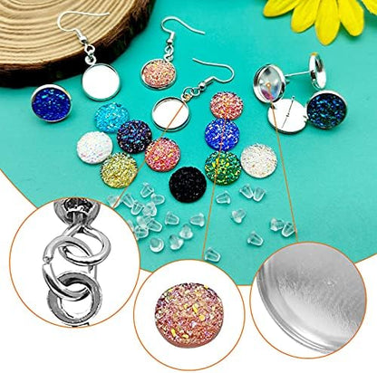 270Pcs Faux Druzy Drop Earrings Set,20Pcs Earrings Wire Hooks Blanks 50Pcs Stud Earring 100Pcs Mixed Color Faux Quartz 100Pcs Rubber Earring Back for DIY Jewelry Making Findings Supplies - Image 4