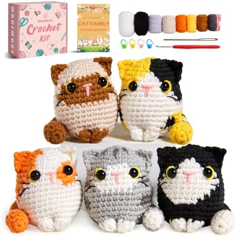 MAGIMUSE Crochet Kit for Beginners, 5 Cat Crochet Amigurumi Craft Kit by MAGIMUSE