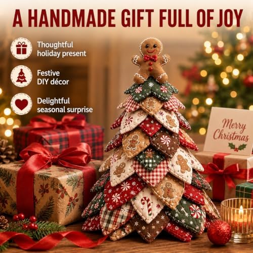 DIY Halloween Christmas Quilted Fabric Tree Kit, 3D Padded Patchwork Sewing Craft Kit for Beginners, Home Office Mantel Shelf Tabletop Decor, Handmade Holiday Gift for Craft Lovers (Christmas #D) - Image 6