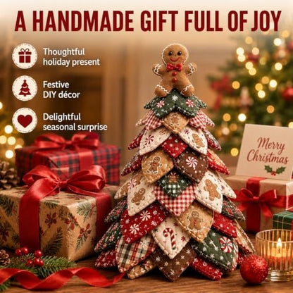 DIY Halloween Christmas Quilted Fabric Tree Kit, 3D Padded Patchwork Sewing Craft Kit for Beginners, Home Office Mantel Shelf Tabletop Decor, Handmade Holiday Gift for Craft Lovers (Christmas #D) - Image 6