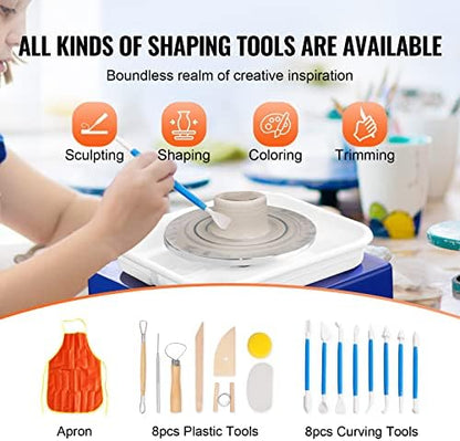 VEVOR Mini Pottery Wheel for Kids and Beginners, Complete Pottery Kit with 2 Turntables 2.6in/3.9in and 17 Accessories Tools, 0-300RPM Speed Adjustable, Craft Christmas Gifts for Kids Teens Adults - Image 3