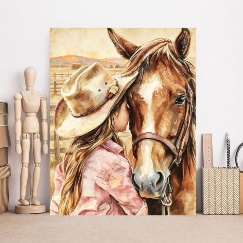 Girl Hugging Chestnut Horse Paint by Numbers Kit for Adults Beginner - Image 2