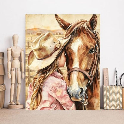 Girl Hugging Chestnut Horse Paint by Numbers Kit for Adults Beginner - Image 2