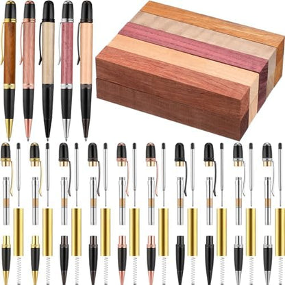 Colarr 10 Set Pen Making Kit Include 10 Woodturning Pen Kit 10 Exotic Wood Pen Blanks Twist Ballpoint Pen Kit with Refill Copper Pen Turning Supplies for DIY Pen Making Classroom Teacher Student Gift by Colarr