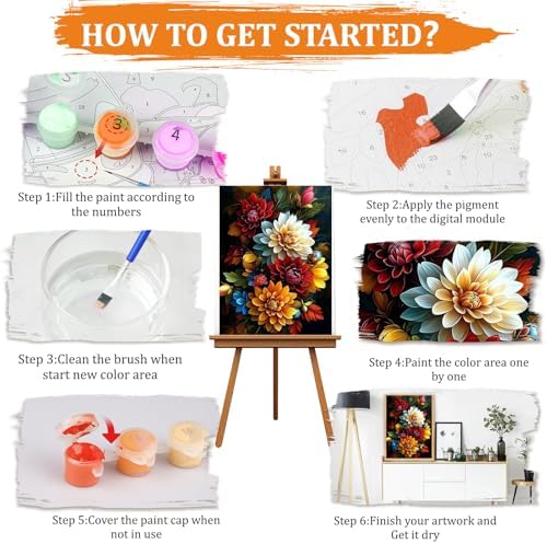 MAXBYE Flower Paint by Numbers Kit for Adults, Beautiful Dahlia Paint by Numbers Kits for Beginner, DIY Acrylic Color by Number on Canvas for Home Wall Decor Gift 12X16 Inch - Image 7