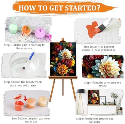 MAXBYE Flower Paint by Numbers Kit for Adults, Beautiful Dahlia Paint by Numbers Kits for Beginner, DIY Acrylic Color by Number on Canvas for Home Wall Decor Gift 12X16 Inch - Image 7