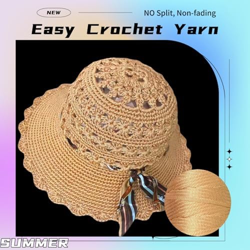 SHENJILL Crochet Kit for Beginners Sun Hat Crochet Women Beach Hat Beginner Knitting Kit for Adults Easy Starter Yarn Kits for Crocheting Easy-to-Follow Instructions (Light Brown) - Image 4