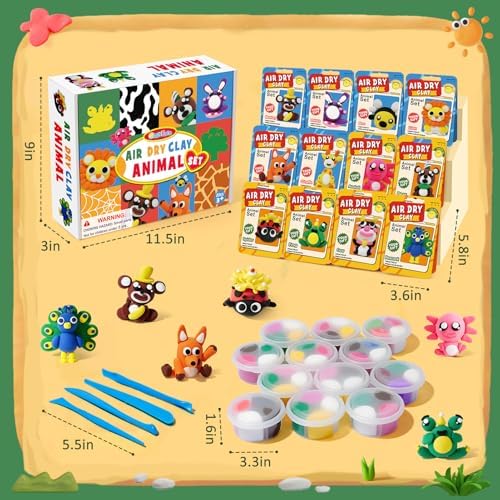 Air Dry Clay for Kids Modeling Clay Kit, 12 Boxes Model Magic Arts and Crafts for Kids with Tools & Tutorial, Non-Sticky, 3-12+ Years Boy Girl Birthday Gift, Animal Themed Party Favors Classroom Prize - Image 3