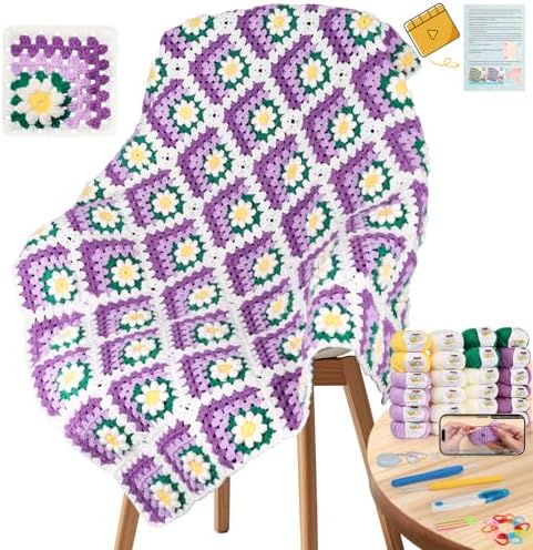 Coopay Crochet Blanket Kit for Beginners, Easy 3D Granny Square Blanket Kit by Coopay