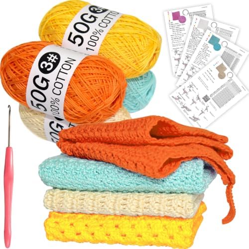 zwzxd Beginner Crochet Kit: Cotton Thread, Hooks & DIY Dishcloth Tutorial （Warm Earth Tone） by zwzxd