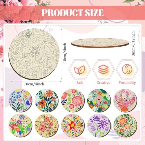 Reallnaive 45 Pcs Wooden Coaster Painting Kit, 10 Boho Flower Coasters - Image 2