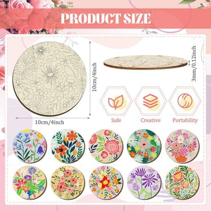 Reallnaive 45 Pcs Wooden Coaster Painting Kit, 10 Boho Flower Coasters - Image 2