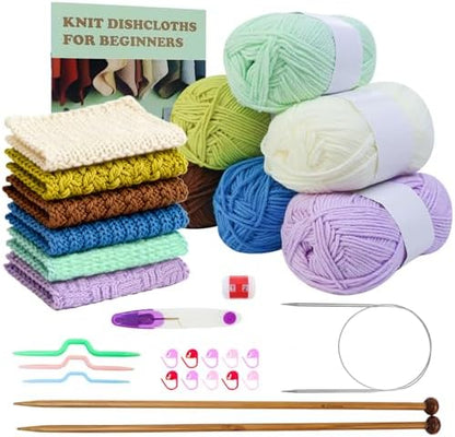 Lewhoo Knitting Kit for Beginners, 6 Patterns Dishcloth Learn to Knit Kit by lewhoo