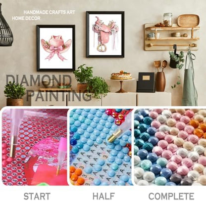 sdfkmlcdl Pink Western Cowgirl Diamond Art Kits for Adults, Girly Coquette Pink Bow Floral Highland Cow Full Drill Diamond Painting Kits for Adults Beginners 4 Pack, 12x16 Inch - Image 4