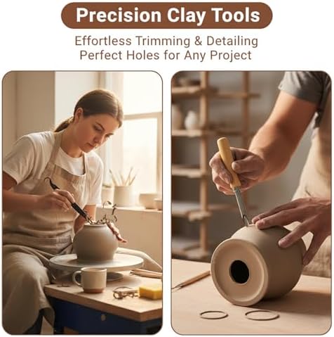 Versatile Pottery Trimming Tool Set, All-in-One Clay Sculpting Kit with Double-Ended Trimmer, 4 Pcs Hole Cutters & 3 Pcs Spinners, Stainless Steel Ceramic Tools - Image 7