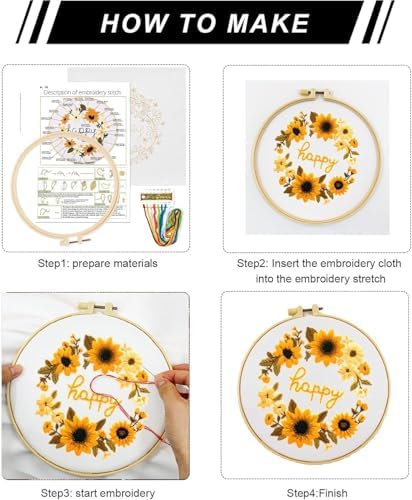 Zhenqing Cross Stitch Kit for Beginners, Flower Pattern and Butterfly Design, Stamped Embroidery Set (Flower Bee) - Image 2