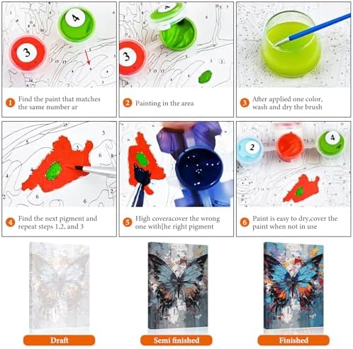 Fountor Butterfly Paint by Numbers Kit for Adults Beginner 16x20 Inch - Image 6