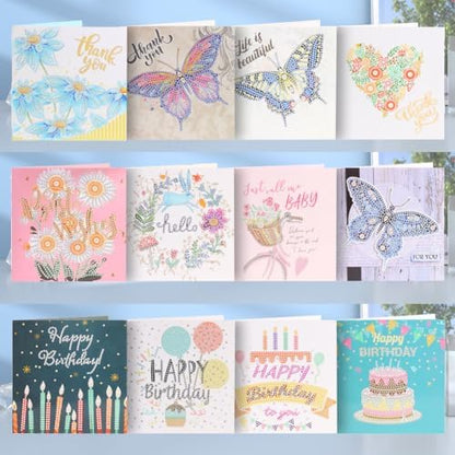 12Pcs DIY Diamond Art Greeting Cards Kit with Envelopes&Tools - Create Your Own Sparkling Birthday, Thank You, Holiday Cards for Adults & Beginners(Happy Birthday) - Image 2