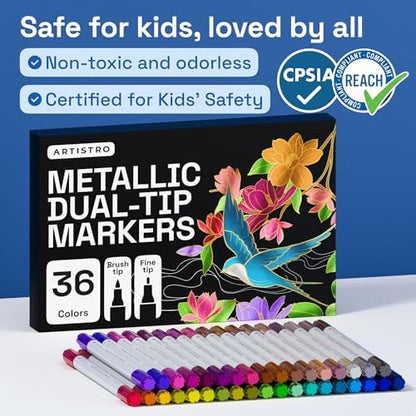 ARTISTRO 36 Metallic Dual-Tip Acrylic Paint Marker Pens for Drawing - Image 7