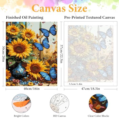 Paint by Numbers Kit for Adults, Sunflower & Butterfly Design, 16x20 Inch - Image 2