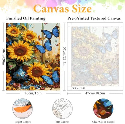 Paint by Numbers Kit for Adults, Sunflower & Butterfly Design, 16x20 Inch - Image 2
