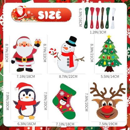 6 Sets Christmas Felt Ornament Sewing Kit, Christmas Ornaments Supplies Santa Elk Snowman Felt Sewing Socking Kit DIY Activity Perfect for Xmas Arts - Image 3