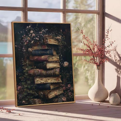 Floral Books Paint by Numbers Kit for Adults Framed Canvas, Frameworkless - Image 2