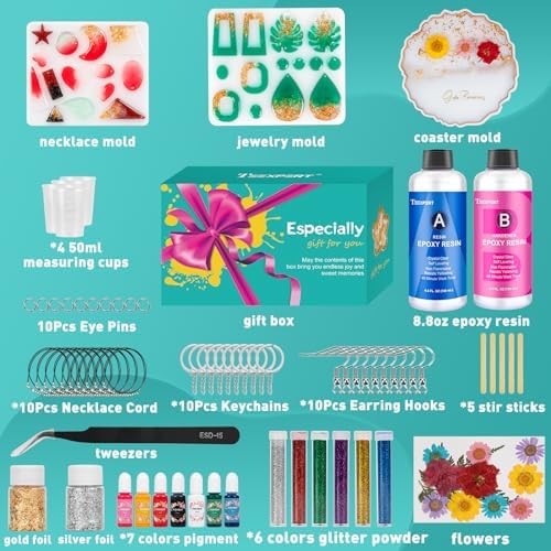 Teexpert Epoxy Resin Kit with Molds – Jewelry Making Kit with Keychain, Coaster & Earring Molds, Complete DIY Resin Kit for Beginners & Adults, Starter Set for Craft and Casting - Image 4