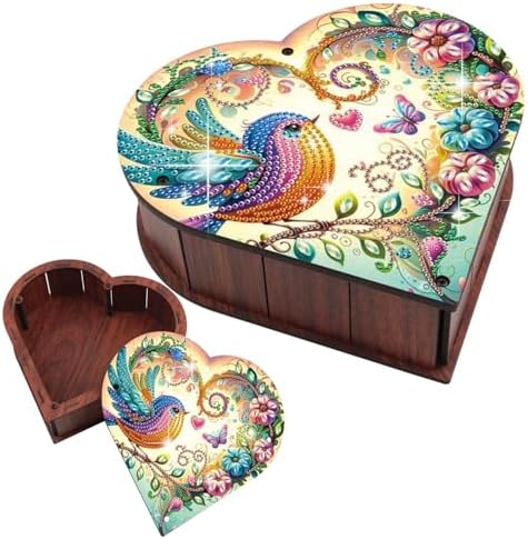 DIY Special Shaped Diamond Painting Storage Box Kit, Heart-Shaped Wooden Diamond Art Organizer with Colorful Bird and Flower Design, Decorative Gift Case for Jewelry, Accessories & Desktop Display by antor