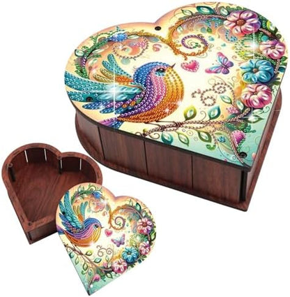 DIY Special Shaped Diamond Painting Storage Box Kit, Heart-Shaped Wooden Diamond Art Organizer with Colorful Bird and Flower Design, Decorative Gift Case for Jewelry, Accessories & Desktop Display by antor