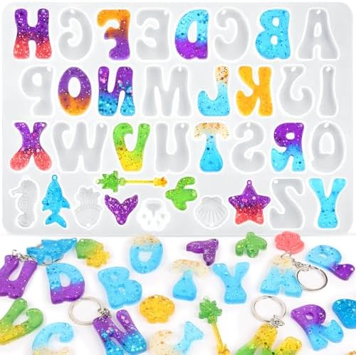 Alphabet Keychain Mold, Reversed Letter Keychain Silicone Molds with Holes, Alphabet Epoxy Resin Mold for DIY Jewelry Pendant Keychain (Ocean and Letter) by KINYFY