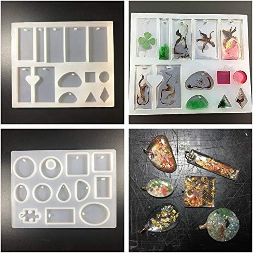 Crystal Clear Transparent UV Epoxy Resin 210ml Kit 15 Silicone Molds 15 Shimmer Pigment 12 Glitters 9 Open Back Bezels + Traceless Tape for Crafts Jewelry Pendants Earrings Making - Image 5