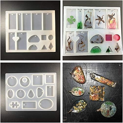 Crystal Clear Transparent UV Epoxy Resin 210ml Kit 15 Silicone Molds 15 Shimmer Pigment 12 Glitters 9 Open Back Bezels + Traceless Tape for Crafts Jewelry Pendants Earrings Making - Image 5