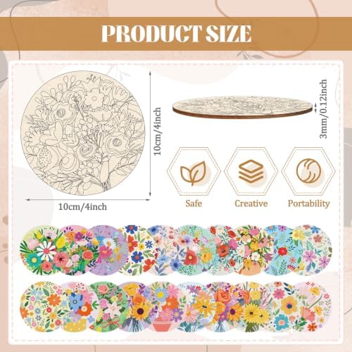 Reallnaive 77 Pcs Wooden Coasters Paint Kit, Flower - Image 2