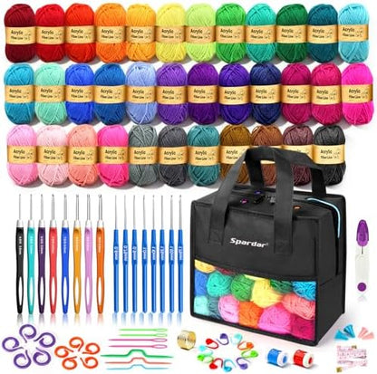 89 PCS Crochet Kit, 35 Colors Acrylic Yarn Skeins and Crochet Accessories by Spardar