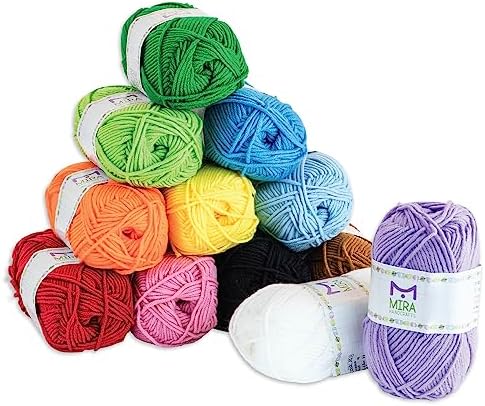 Mira HandCrafts 12 Acrylic Yarn Skeins - Crochet and Knitting Starter Kit for Colorful Arts and Crafts with 1,312 Yards of Multicolored Thread - Make Amigurumi, Granny Squares, Scarves, and Throws by MiraHandCrafts