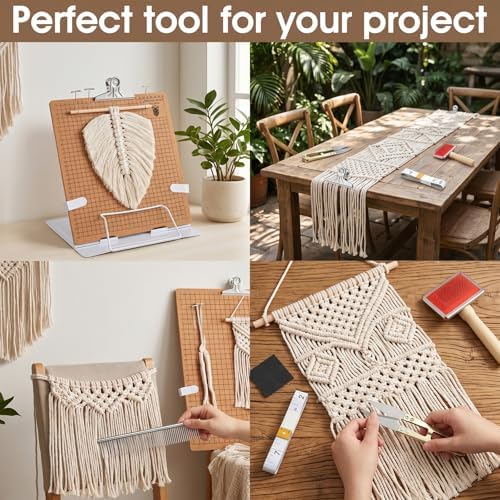 108 Pcs Complete Macrame Kit with 8.3 x 6.5 Inch Double-Sided Grid Board, Adjustable Metal Stand, 100 T-Pins, Scissors, Brushes & Ruler - Professional Macrame Supplies for DIY Crafting - Image 5