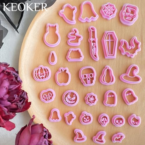 Keoker Halloween Polymer Clay Cutters, Polymer Clay Cutters Halloween, 30 Shapes Halloween Clay Cutters for Earrings, Pumpkin Clay Cutters for Polymer Clay Jewelry, Mini Clay Cutters - Image 2