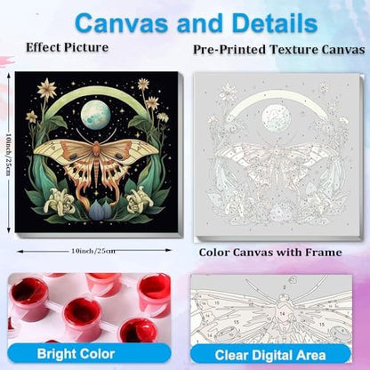 Artunion Framed Paint by Numbers Kit for Adults Beginners & Kids Ages 8-12,Butterfly Moth Paint by Number with Frame,Moon Flower Paint by Numbers Kit on Canvas 10 * 10 Inch Without Easel - Image 3