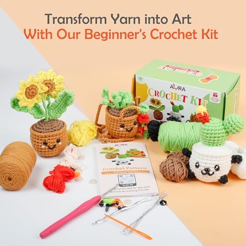 A-URA Learn to Crochet Kit for Beginners Kids and Adults, Premium 4 Animal Pattern Beginner Crochet Kits with Easy Tube Yarn & Step-by-Step Video Tutorials (Plants Crochet Kits) - Image 5