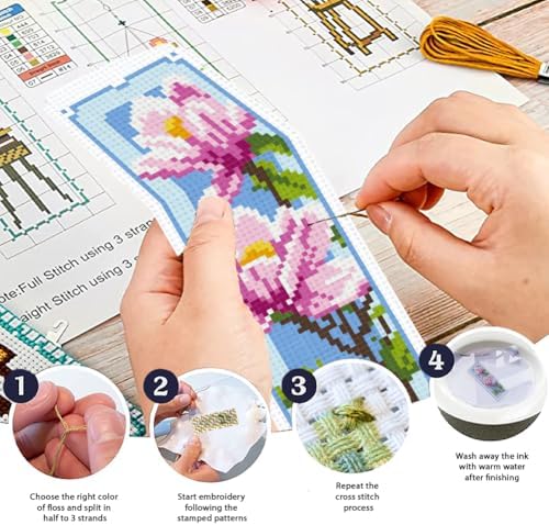 ORIGACH 6 Set Magnolia Cross Stitch Bookmark Kit for Beginner - Image 4