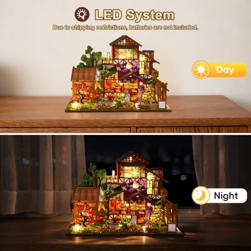 DIY Japanese Miniature House Kit, DIY Miniature Japanese Sushi Shop Dollhouse, 3D Wooden Sushi House Kit with LED Dustproof Covers & Music, Home Decor Birthday Gift Hands Craft for Adults - Image 5
