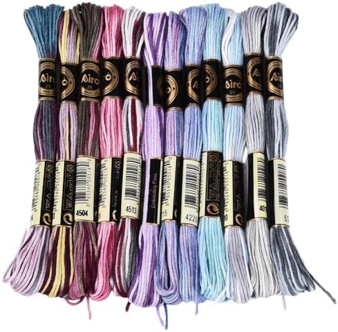 12 Skeins 105 Yards Cross Stitch Floss Variegated Embroidery Thread Bulk 6 Ply Polyester Colorful Purple Friendship Bracelet String for Sewing Making Needlecraft Knitting Clothes Stitching by CABODYALS