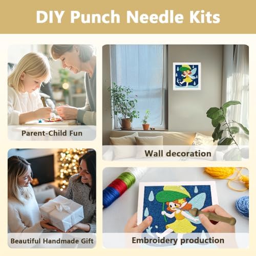 Doodlream Elf in the Summerrain Needle Kit for Beginner, 9.4"x 9.4" Cute Fairy Punch Stitching Craft Set, DIY Embroidery Starter with Printed Frame, Instruction, Threader, Yarn, Pinch Needle - Image 4